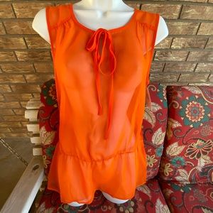 Sheer Peplum Tank Top with Keyhold Tie sz L NWT